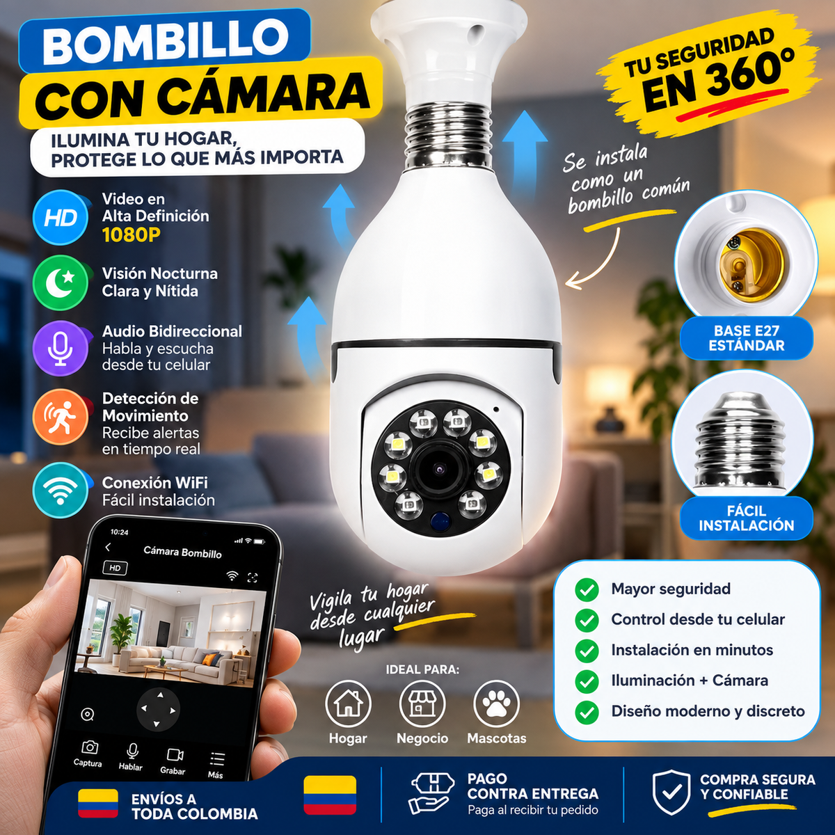 Cámara de Seguridad Bombillo — Vigila tu Hogar sin Instalación