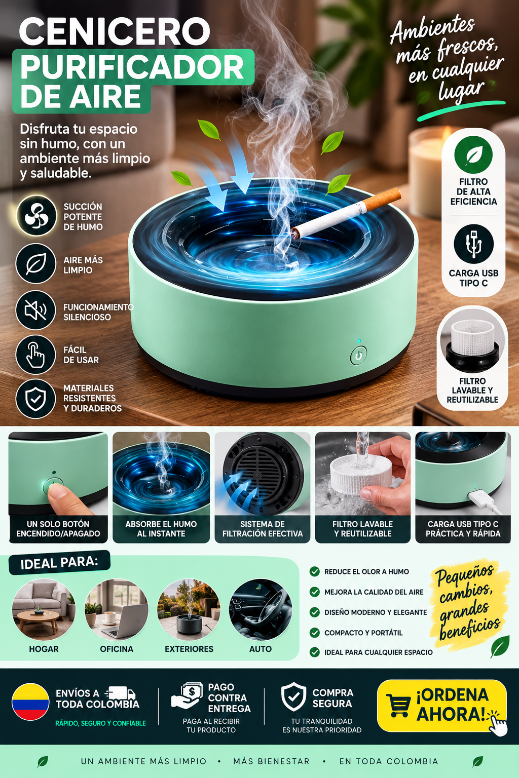 Cenicero Inteligente Purificador de Aire
