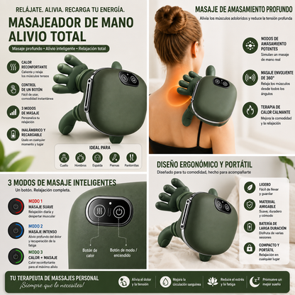 Masajeador Eléctrico Cuello y Manos – Alivio Profundo con Tecnología Shiatsu 3D