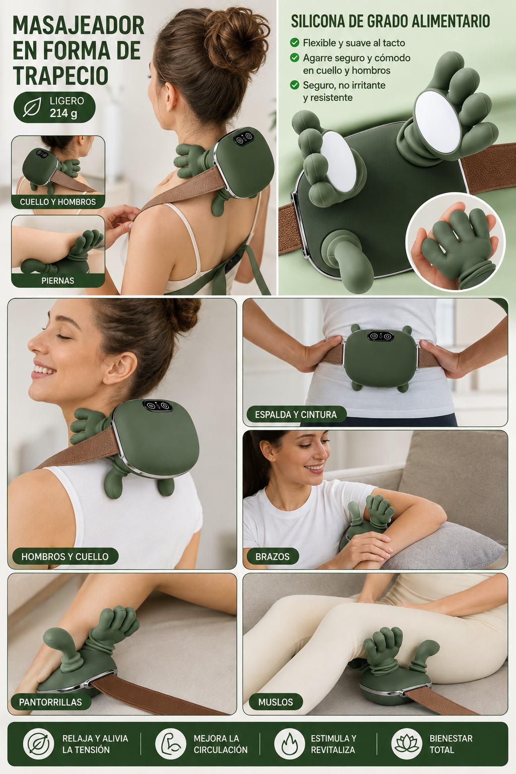 Masajeador Eléctrico Cuello y Manos – Alivio Profundo con Tecnología Shiatsu 3D