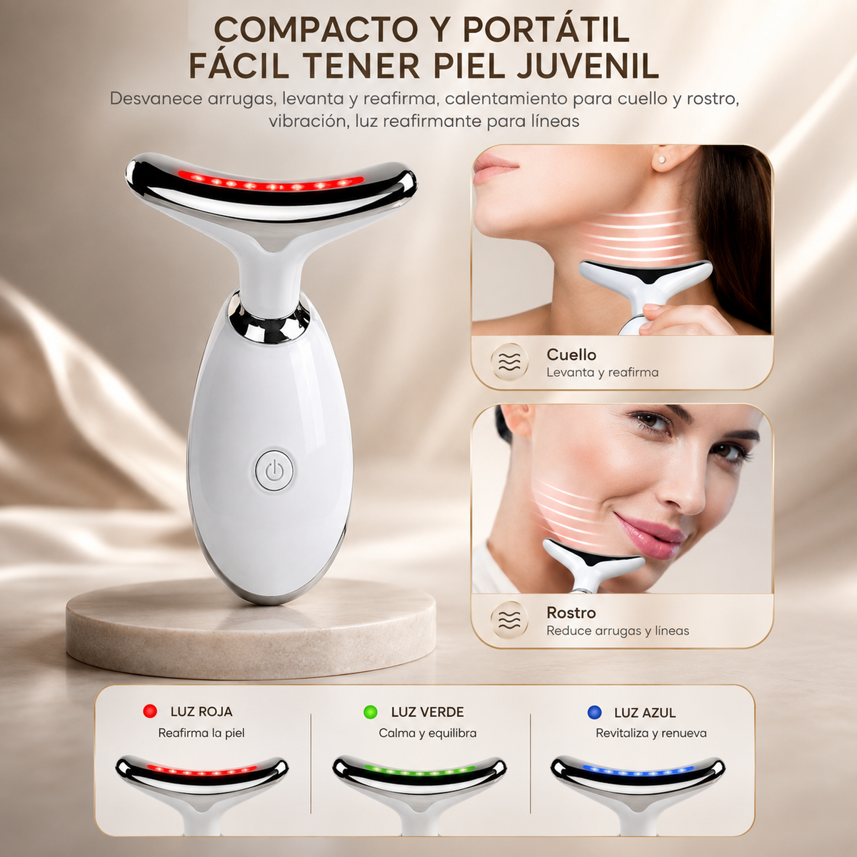 Masajeador Facial Multifunción — Antienvejecimiento con Luz LED y Calor