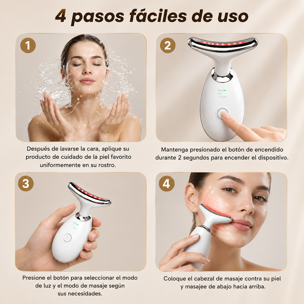 Masajeador Facial Multifunción — Antienvejecimiento con Luz LED y Calor
