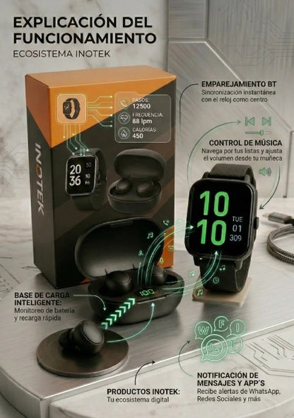 Combo Smartwatch + Audífonos Inalámbricos 2 en 1 — Tecnología y Estilo